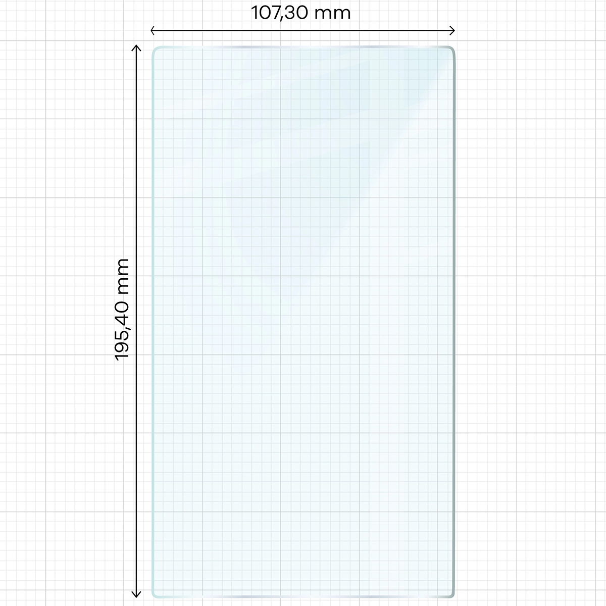 Zdjęcie ukazujące wymiary szkła Bizon Glass Tab Clear Duo